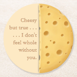 Porta-copo De Papel Redondo "Cheesy mas true" Engraçado Dizendo Amor e Amizade