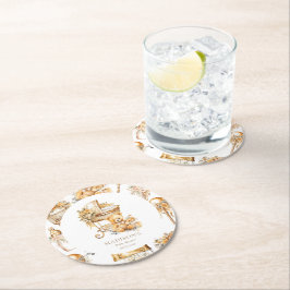 Porta-copo De Papel Redondo Chic Beige e Dourado Bassinet Personalizado