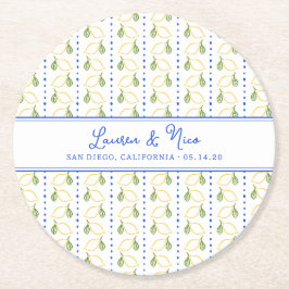 Porta-copo De Papel Redondo Chic Lemon Citrus Blue & Yellow Summer Wed