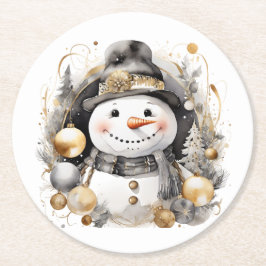 Porta-copo De Papel Redondo Chic Snowman: Black and Gold Holiday Charm