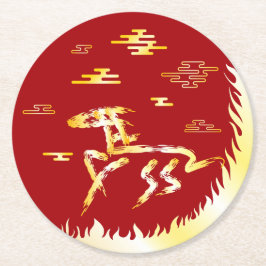 Porta-copo De Papel Redondo Chinese Lunar New Year of the Horse 2026 4724 Fire