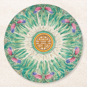 Porta-copo De Papel Redondo Chinoiserie Bok-Choy Padrão da China Inspirado