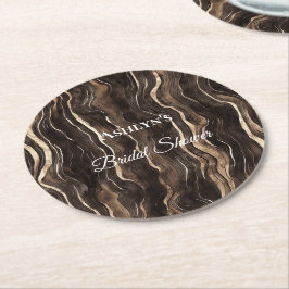 Porta-copo De Papel Redondo Chocolate Dourado Redemoinhos Floral Chá de Noiva