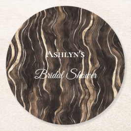 Porta-copo De Papel Redondo Chocolate Dourado Redemoinhos Floral Chá de Noiva