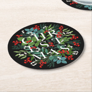 Porta-copo De Papel Redondo CHRISTMAS Berries Greeneray Foliday Black