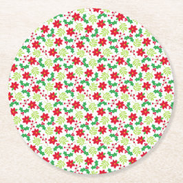 Porta-copo De Papel Redondo Christmas Holly Poinsettias Cute Floral Pattern 6