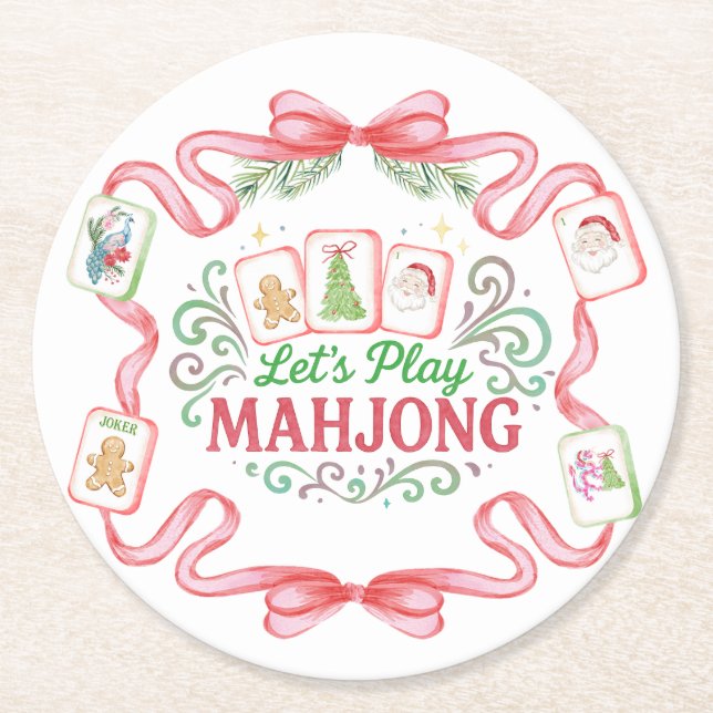Porta-copo De Papel Redondo Christmas Mahjong | Monogram (Frente)