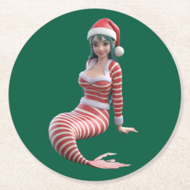 Porta-copo De Papel Redondo Christmas Mermaid Holiday Coaster