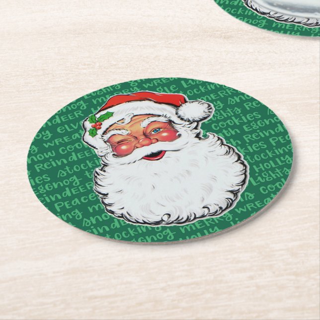 Porta-copo De Papel Redondo Christmas Santa Winks Cute Holiday Cute Pattern 6 (Angulado)