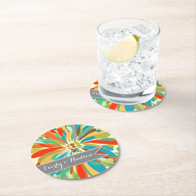 Porta-copo De Papel Redondo Chrysanthemum Colorida Personalizada (Insitu)