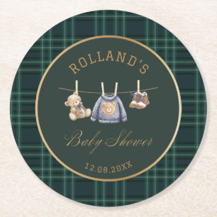 Porta-copo De Papel Redondo Chuva de bebê urso de pelúcia xadrez preppy aquare