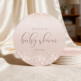 Porta-copo De Papel Redondo Chuva de Glitter Rosa Dourado para Chás de Bebê