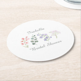 Porta-copo De Papel Redondo Chuva de Noiva Aquarela de Flor Selvagem Boho