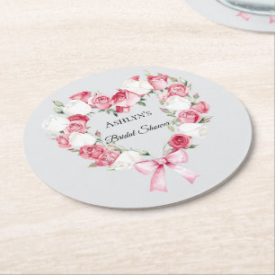 Porta-copo De Papel Redondo Chuva de Noiva Coração Floral Rosa Cor-de-rosa