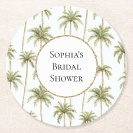 Porta-copo De Papel Redondo Chuva de Noiva de Palmeiras Brancas Tropicais Verd