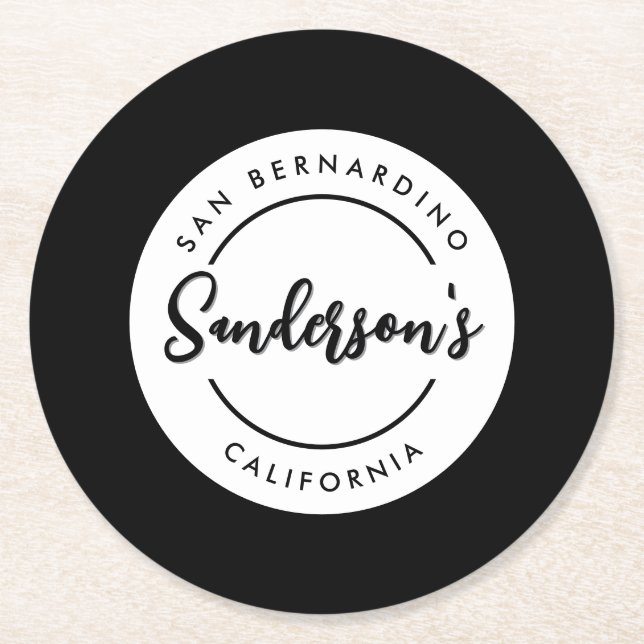 Porta-copo De Papel Redondo Cidade Branca Preta Local Local Local Nome Circula (Frente)