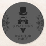 Porta-copo De Papel Redondo Cinza do Partido Tuxedo Bachelor<br><div class="desc">Cinza de solteiro de Tuxedo Porta copos de papel redondo. Crie o casamento perfeito ou o cúmplice da despedida de solteiro. Personalize esta design com seu próprio texto. Para personalizar este design,  selecione o botão "Editar Design".</div>