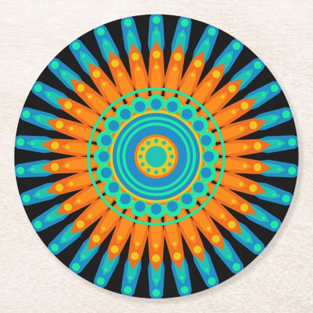 Porta-copo De Papel Redondo Círculo Geométrico de Mandala, Design- 48256 (Frente)
