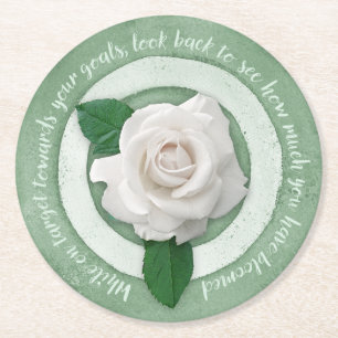 Porta-copo De Papel Redondo Citação Inspiradora Floral Verde Salvia