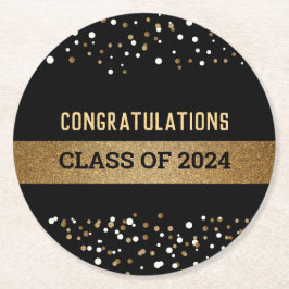 Porta-copo De Papel Redondo Classe de parabéns de 2024 Dourado preto