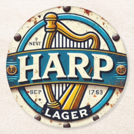 Porta-copo De Papel Redondo Classic Harp Lager Beer Logo Round