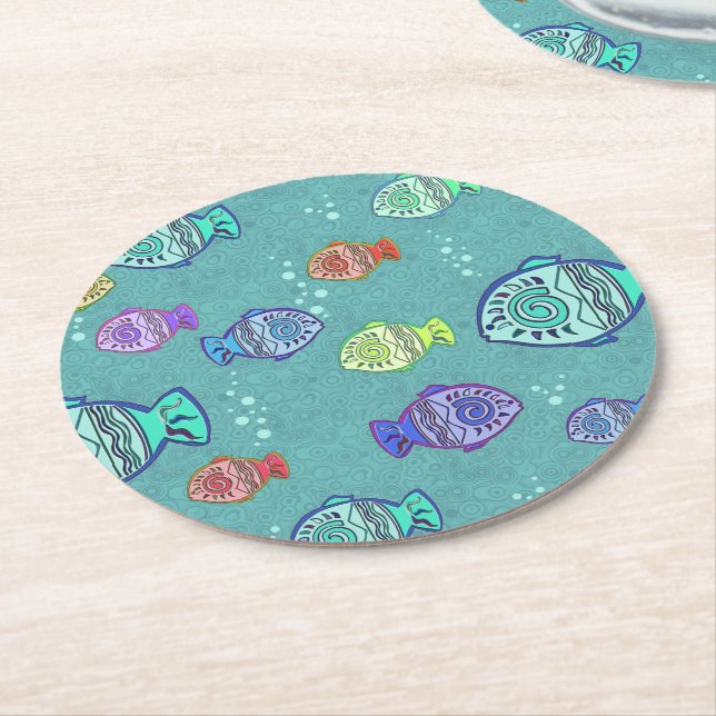 Porta-copo De Papel Redondo Clip-Art Fish Pattern + suas ideias (Angulado)