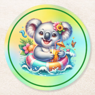 Porta-copo De Papel Redondo Clipart de Sublimação de Coala de Verão-97702