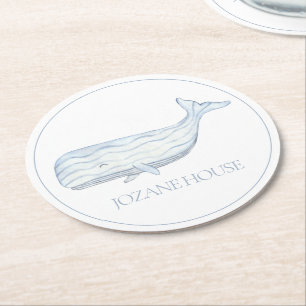 Porta-copo De Papel Redondo Coaster Watercolor Blue Whale Personalizado