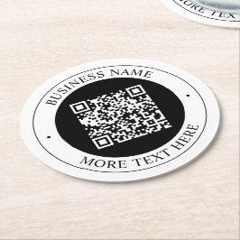 Porta-copo De Papel Redondo Código QR com Nome da Empresa Texto Circular Editá