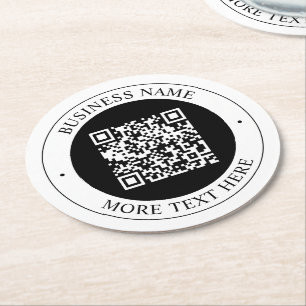 Porta-copo De Papel Redondo Código QR com Nome da Empresa Texto Circular Editá