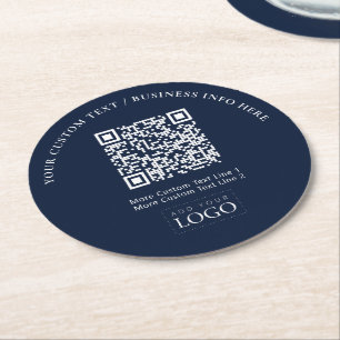 Porta-copo De Papel Redondo Código QR de Logotipo Empresarial Azul Marinho Sim
