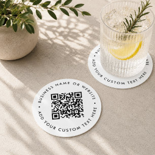 Porta-copo De Papel Redondo Código QR   Mínimo Limpo - Branco Simples Digita