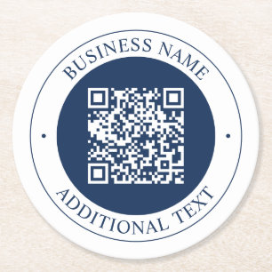 Porta-copo De Papel Redondo Código QR & Texto personalizáveis Azul-marinho e