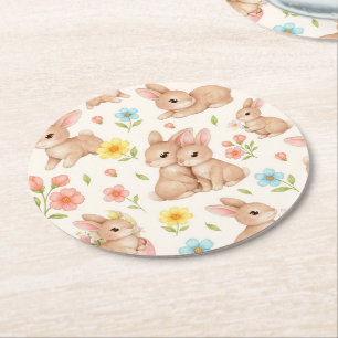 Porta-copo De Papel Redondo Coelhinhos Doces de Primavera & Padrão de Jardim F