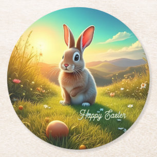 Porta-copo De Papel Redondo Coelho da Páscoa e Ovos Coloridos na Primavera Mag