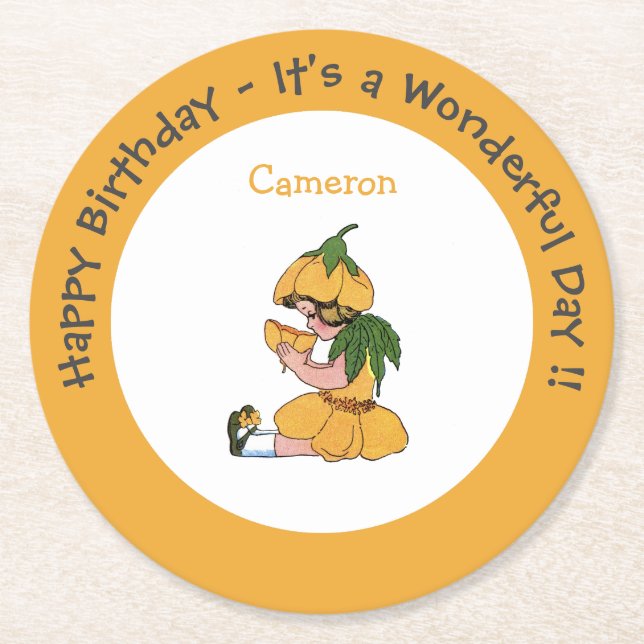 Porta-copo De Papel Redondo Coleção de Flower Whimsic Child (Frente)