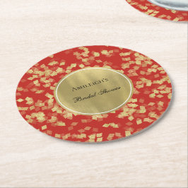 Porta-copo De Papel Redondo Confete Glamouroso Dourado Vermelho para Chá de No