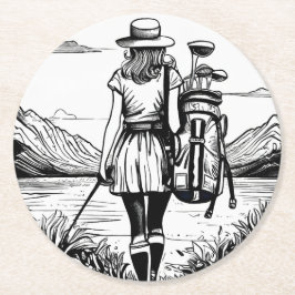 Porta-copo De Papel Redondo Conjunto de 6 Portas copos de Papel Golfer para Mu