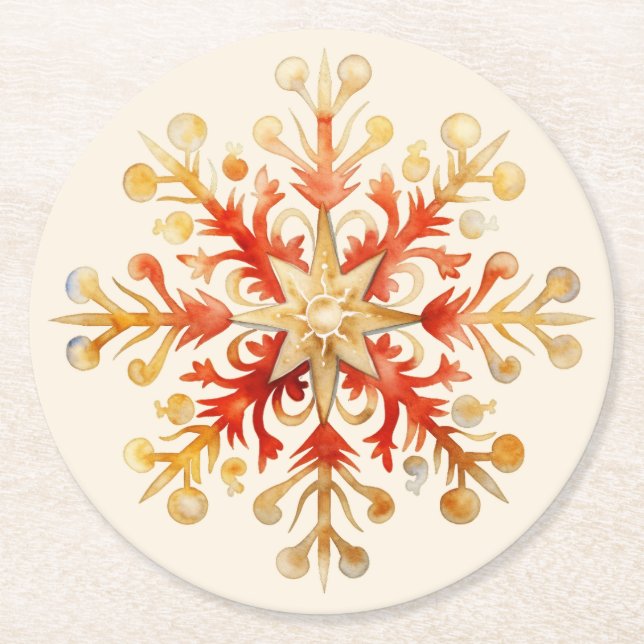 Porta-copo De Papel Redondo Conjunto de Natal Floco de Neve de 6  (Frente)