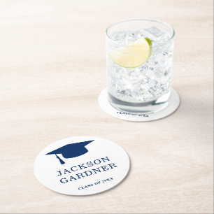 Porta-copo De Papel Redondo Conselho Mortar Simples Marinho Azul Graduação Mod