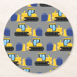 Porta-copo De Papel Redondo Construção de Festa de aniversário Bulldozer