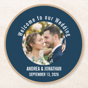 Porta-copo De Papel Redondo Convite de Casamento Art Déco Editável com Foto