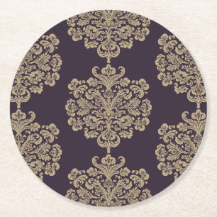 Porta-copo De Papel Redondo Cor damasco de ouro floral elegante