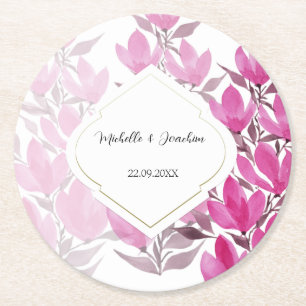 Porta-copo De Papel Redondo Cor de Água Rosa Rústica Floral, Pintura Mão