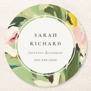 Porta-copo De Papel Redondo Cor de rosa verde pintada cor-de-rosa chic boho