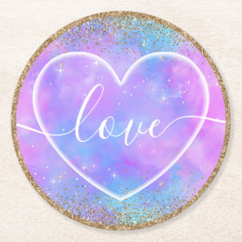 Porta-copo De Papel Redondo Coração Macio em gradiente pastel ombre Amor