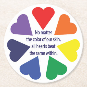 Porta-copo De Papel Redondo Corações Arco-Íris