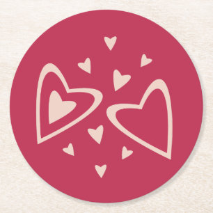 Porta-copo De Papel Redondo Corações Nucleares - vermelho magenta - imagem.   