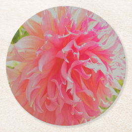 Porta-copo De Papel Redondo Coral Elegante e Dália Decorativa Rosa