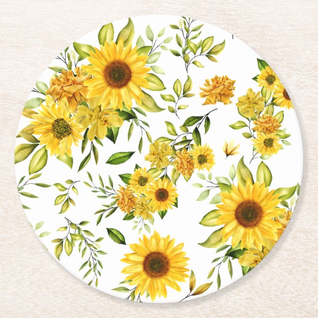 Porta-copo De Papel Redondo Cores d'água Girassol 8 (Frente)